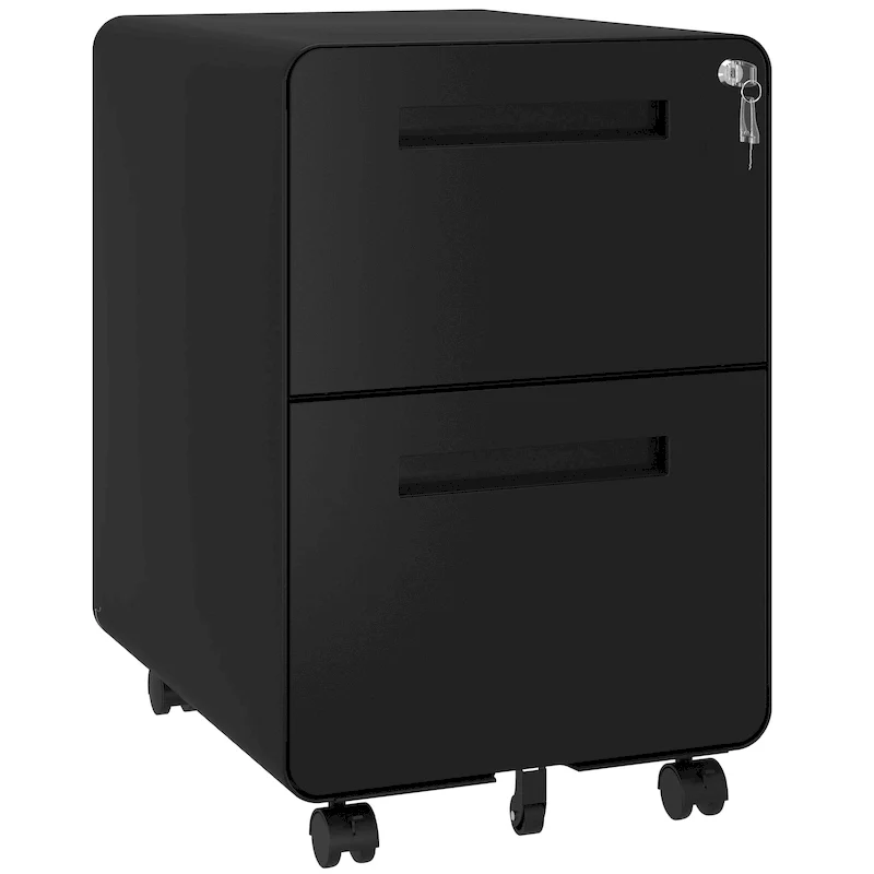 Black / White 2-Drawer Rolling Locking Steel File Cabinet