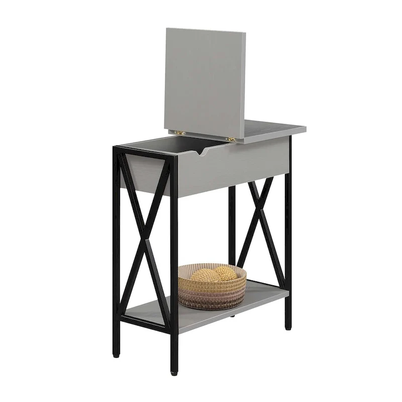 Tucson Flip Top End Table with Charging Station and Shelf