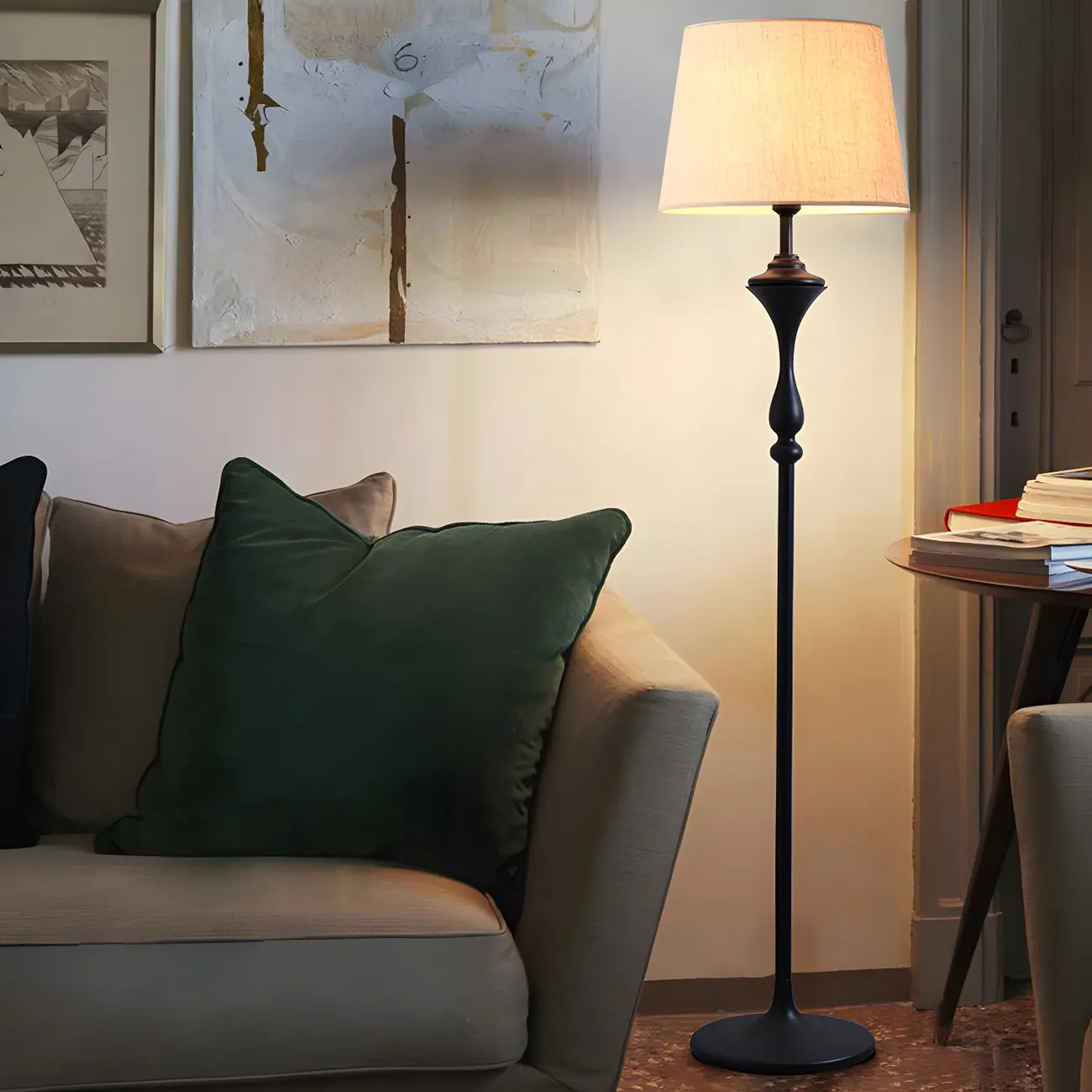 Traditional Black Floor Lamp with Tray Top for Living Room