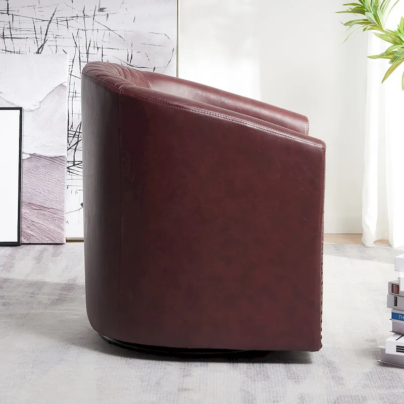 KINWELL 29 Wide Tufted PU Leather Swivel Barrel Chair