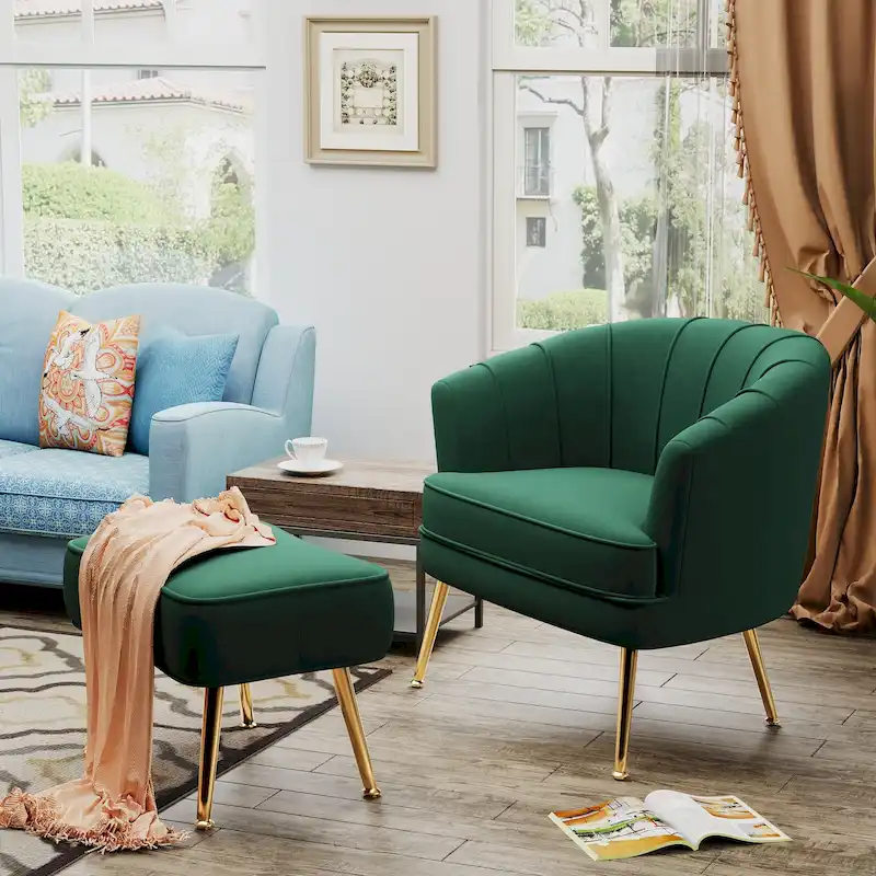 Accent Chair with Ottoman, Upholstered Modern Single Sofa Side Chair,Comfy Barrel Club Living Room Armchair