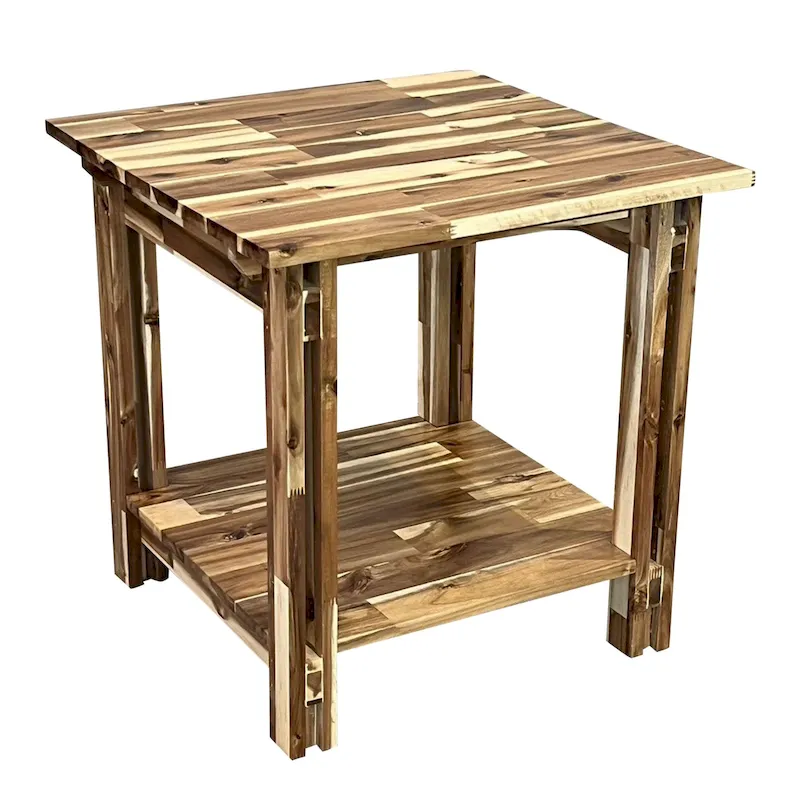 Acacia Wood Architectural End Table with Shelf