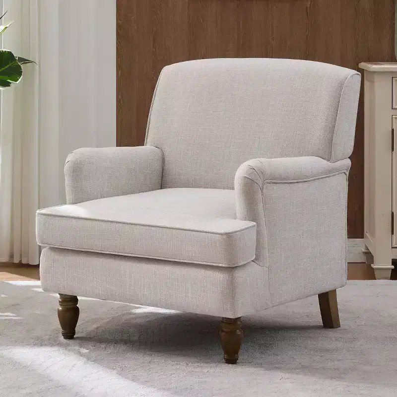 TUYOHW Linen Fabric Upholstered Armchair,Lounge Chair with Antique Solid Wood Legs,Accent Sofa Chair for Living Room,Bedroom,Reading Nook