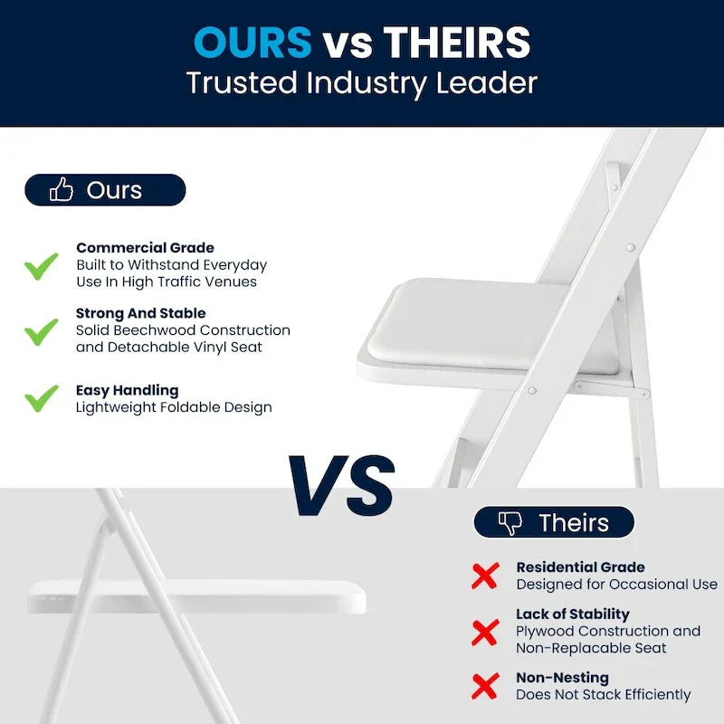 Wood Folding Chair with Vinyl Padded Seat (Set of 2)