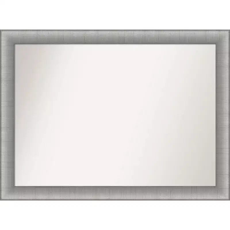 43" x 32" Non-Beveled Elegant Brushed Pewter Wall Mirror - Amanti Art: Modern Polystyrene Frame, Includes Mounting Hardware