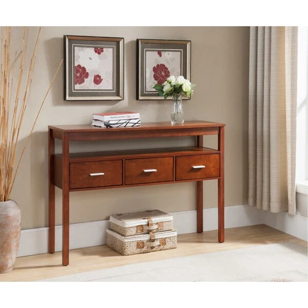 Console Entryway Table with 3 Drawers – Walnut Finish
