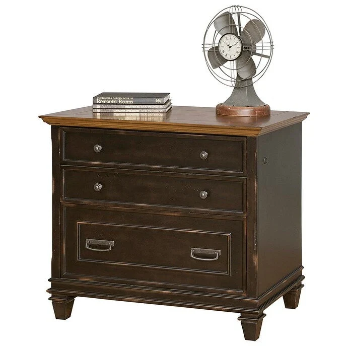 Black Wood Lateral File Cabinet with Locking Drawer