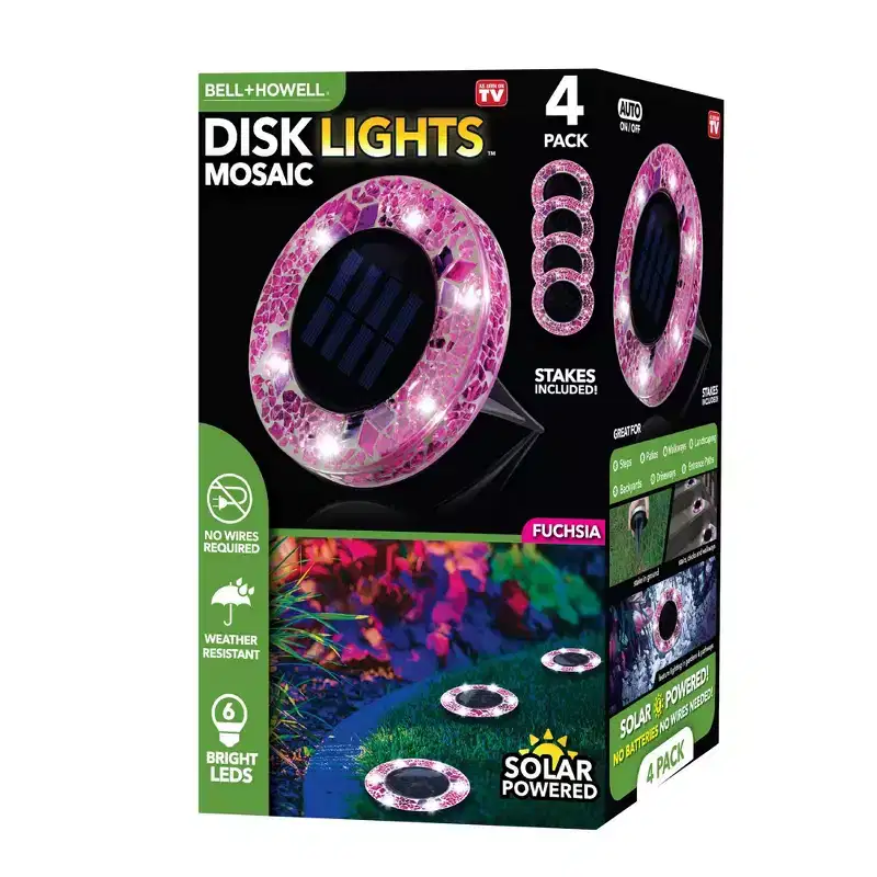 Bell + Howell 6 LED Round Mosaic Solar Powered Disk Lights with Auto On/Off