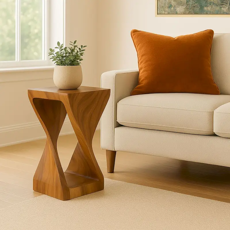 Natural Wood Sculpted End Table