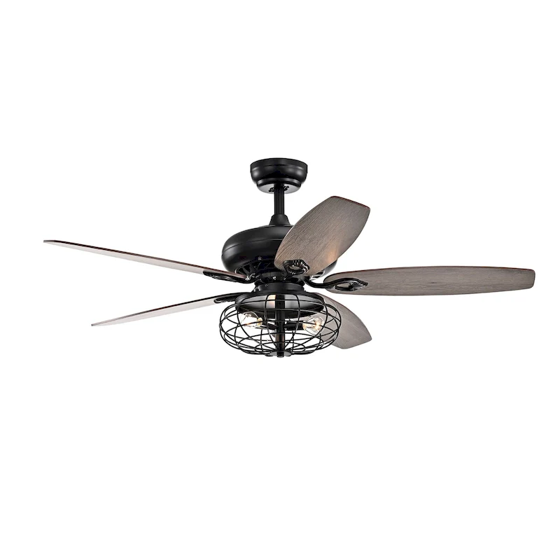 Joye Matte Black 52-Inch 5-Blade Lighted Ceiling Fan with Globe Metal Shade (optional Chrome Finish)