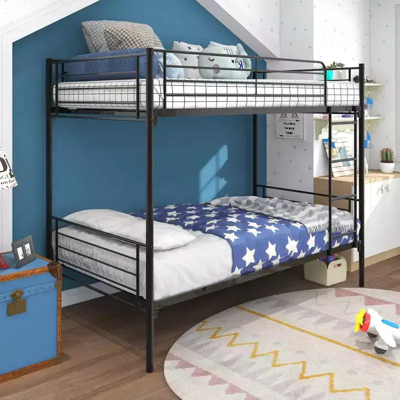GDFStudio Elowen Modern Metal Twin Bunk Bed Frame with Ladder, Full-Length Guardrails and Under Bed Storage