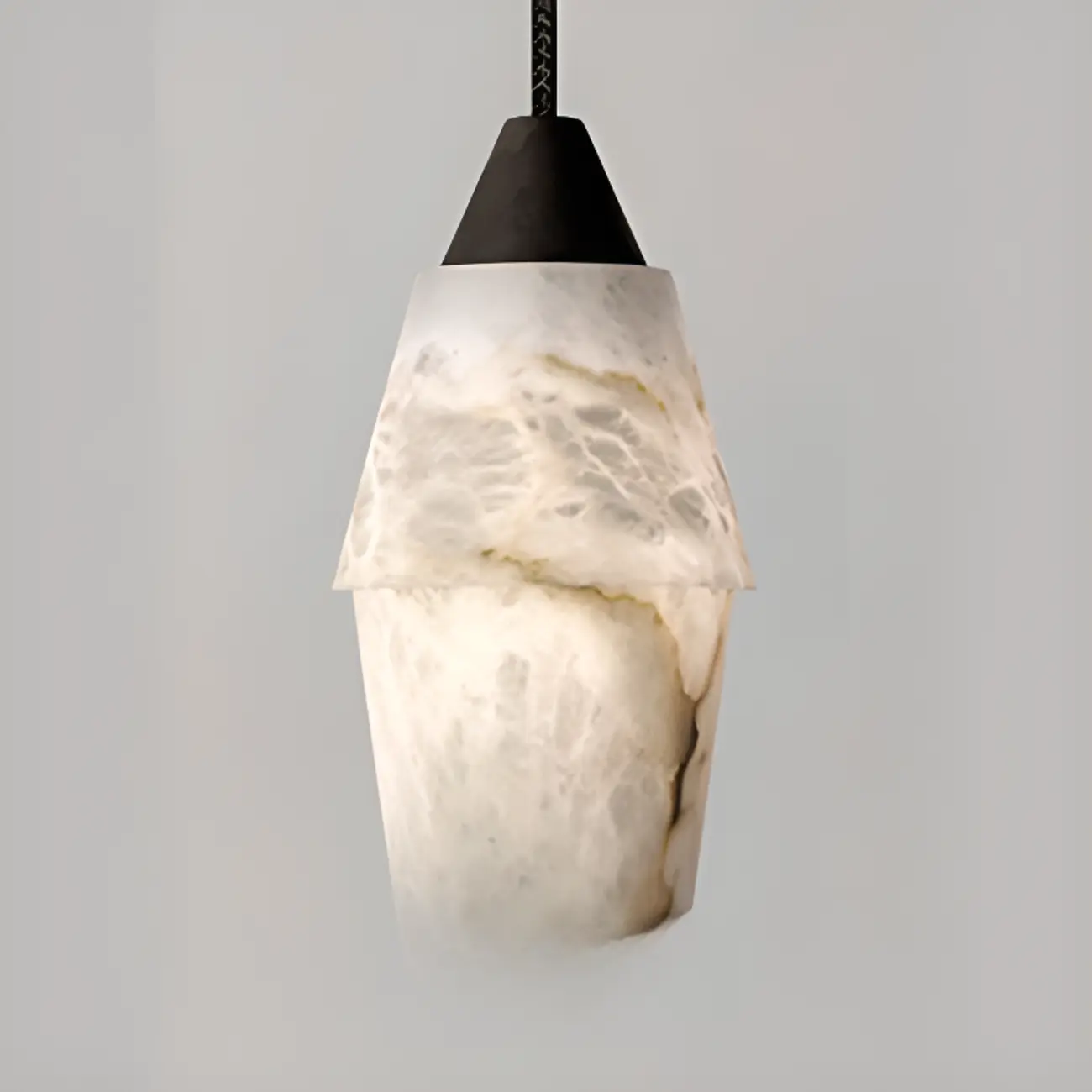 Art Deco Simple Conical Alabaster Rope Pendant Light