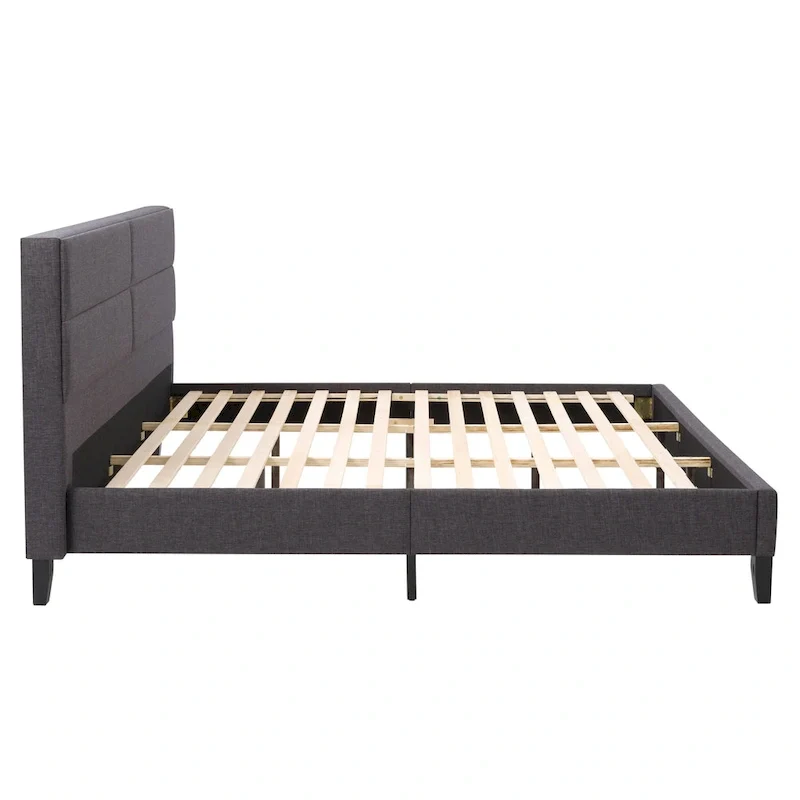 Bellevue Upholstered Tufted Panel Bed King – Solid Wood Legs, No Box Spring Needed