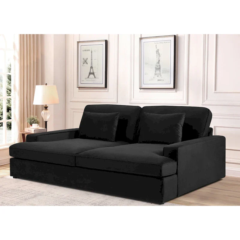 Ivory / Grey / Black / Greenish Blue / Dark Blue Velvet Convertible Sofa Bed with Square Arms – 2 or 3 Person