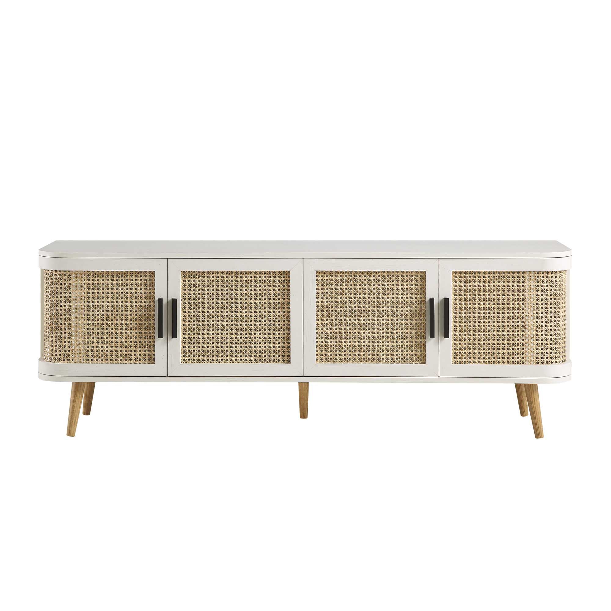 Curved Rattan 63 Wide TV Unit, White