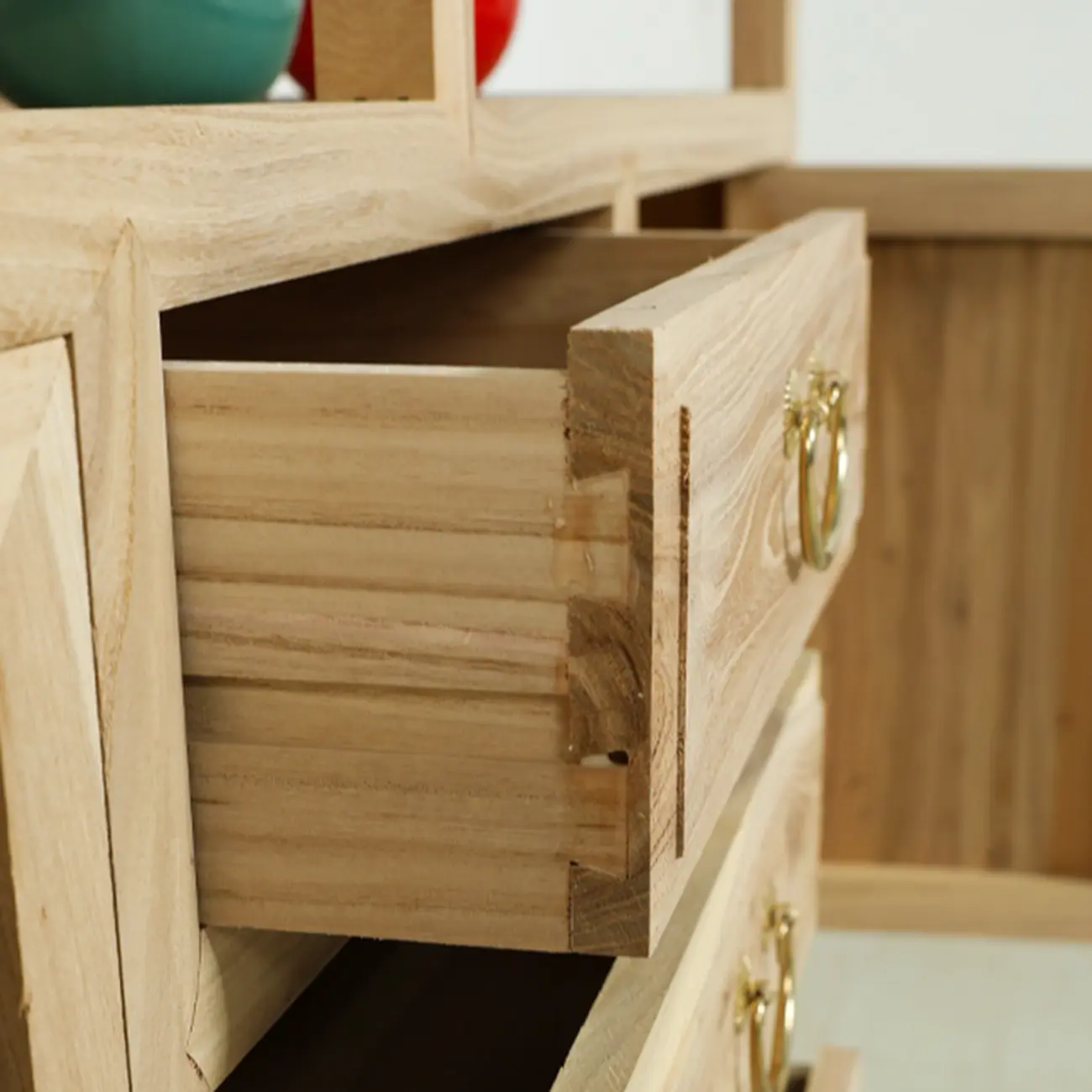 Natural Finish Wood 2-Shelf Sideboard with Drawers