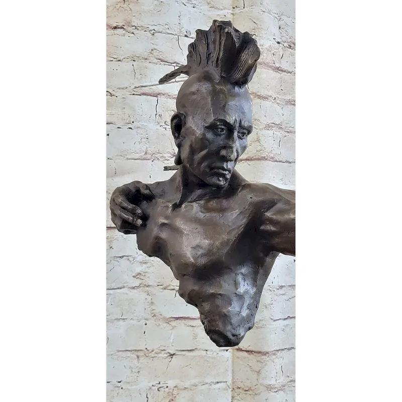 Native American Indian Mohawk Archer Bronze Bust Sculpture Statue Mario Nick 29 Inches X 23 Inches