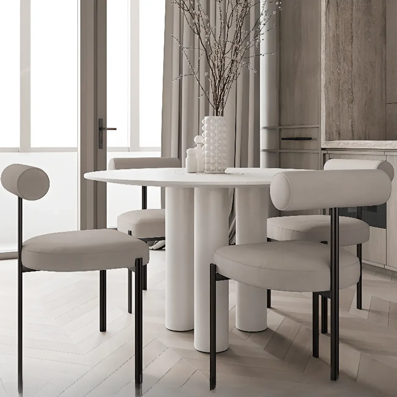 Grid Pattern Upholstered Armless Low Back Dining Chairs