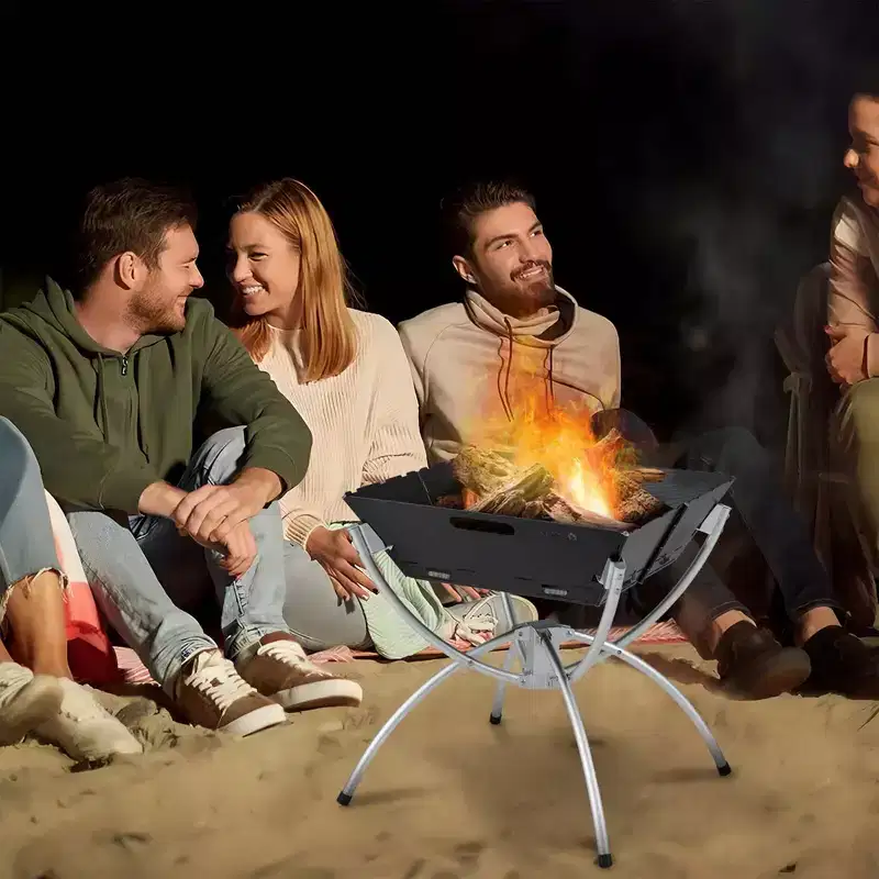 Costway 3-in-1 Portable Charcoal Grill Folding Camping Fire Pit with Carrying Bag & Gloves Black/Coffee