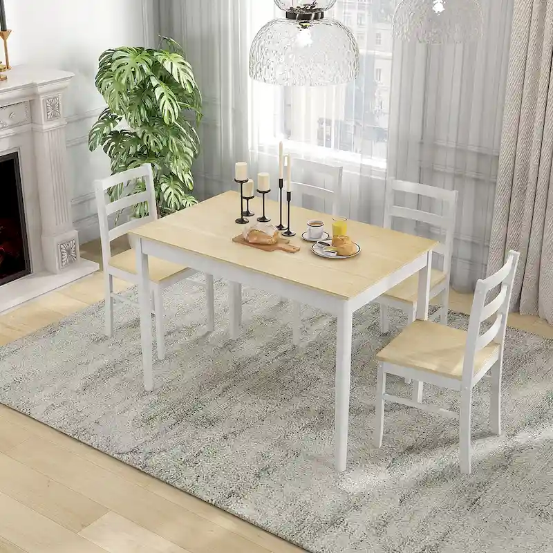 Costway 5-Piece Dining Set Solid Wood Kitchen Furniture with