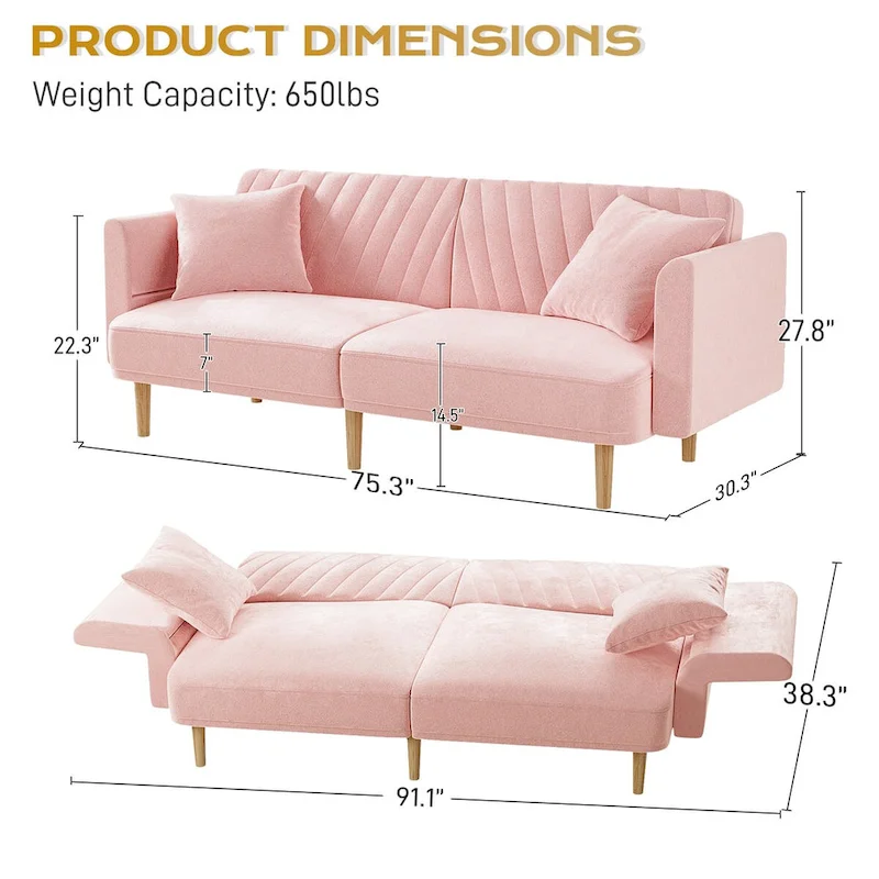 Ouyessir Upholstered Tufted Convertible Futon Sofa Bed with Foldable Armrest