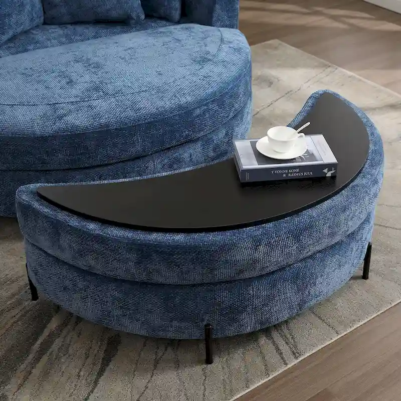 Modern Sofa Chair Round Accent Barrel Chair With 5 Pillows and Optional Ottoman