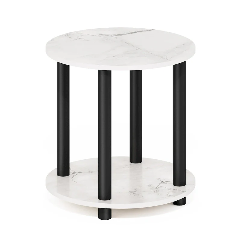 2-Tier Round End Table, Marble White
