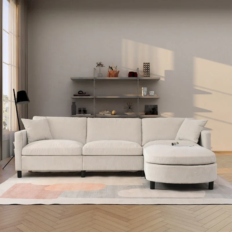 Sectional Sofa with Ottoman and Removable Cushions