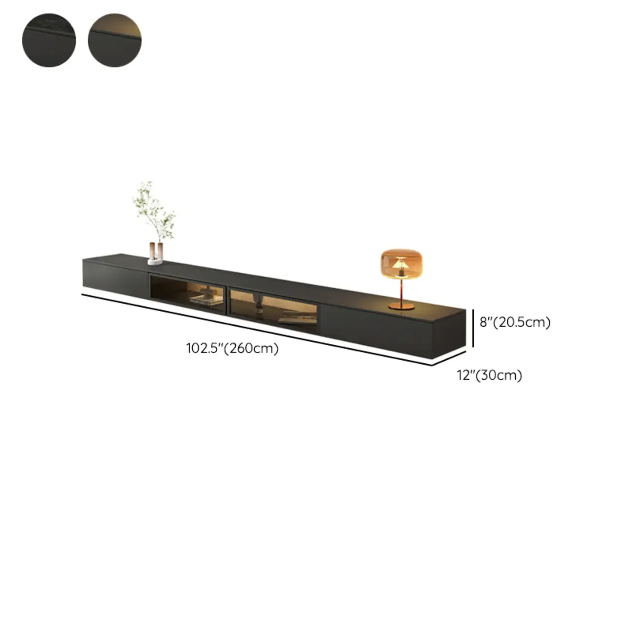 63 Grey Sintered Stone Long Floating TV Stand with Cabinet