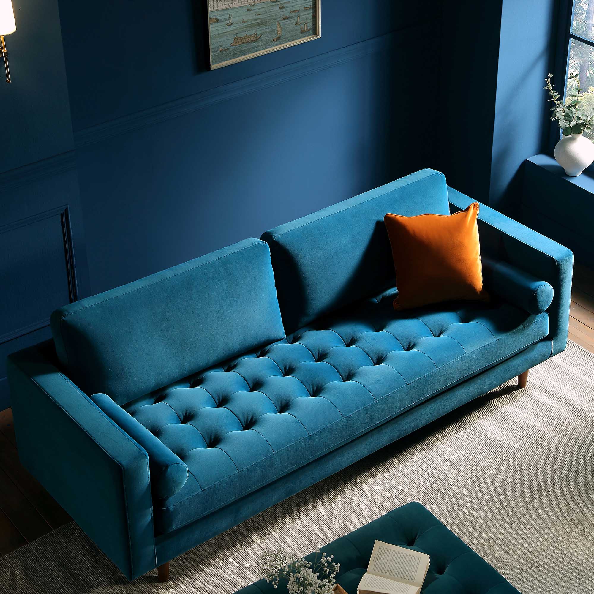 Large 3-Seater Sofa, Teal Velvet