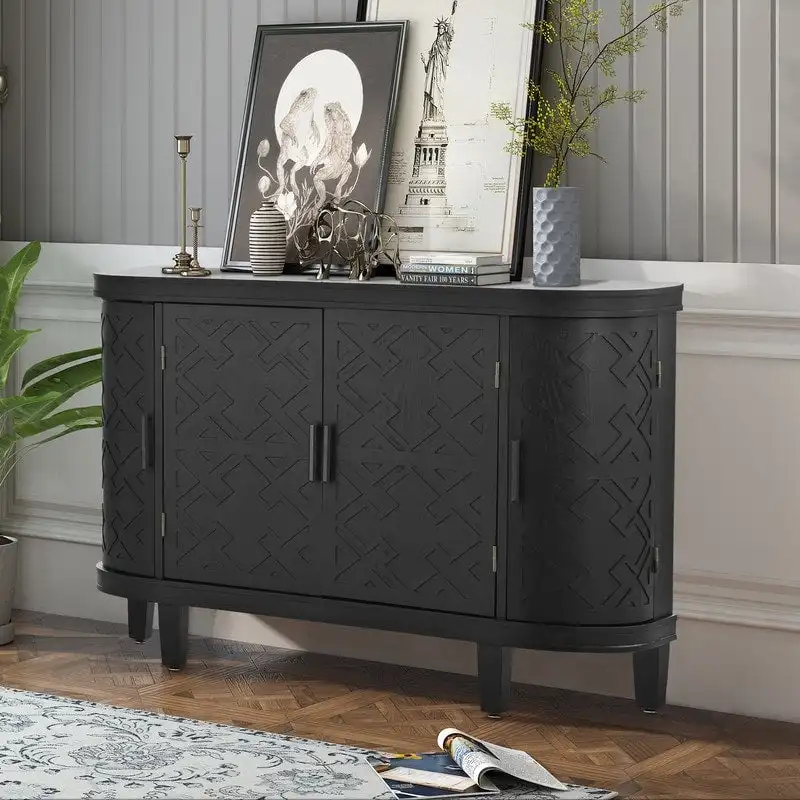 Wood Accent Storage Cabinet Sideboard with 4 Doors