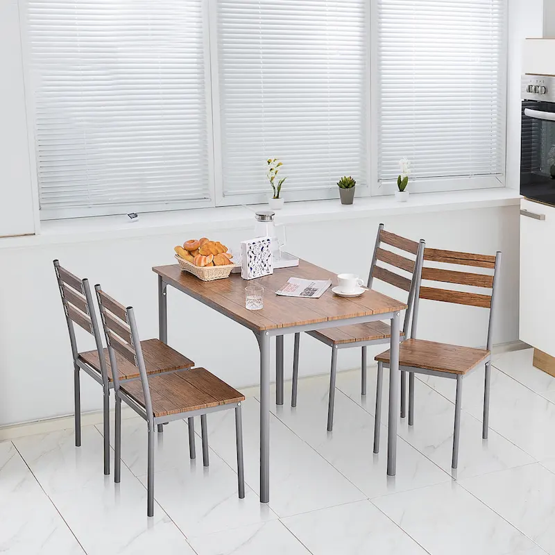 HOMCOM Modern 5-Piece Wooden Dining Kitchen table set 1 Table 4 Chairs Metal legs