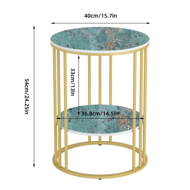 Round Sintered Stone Side Table - Gold Frame - 2 Tier
