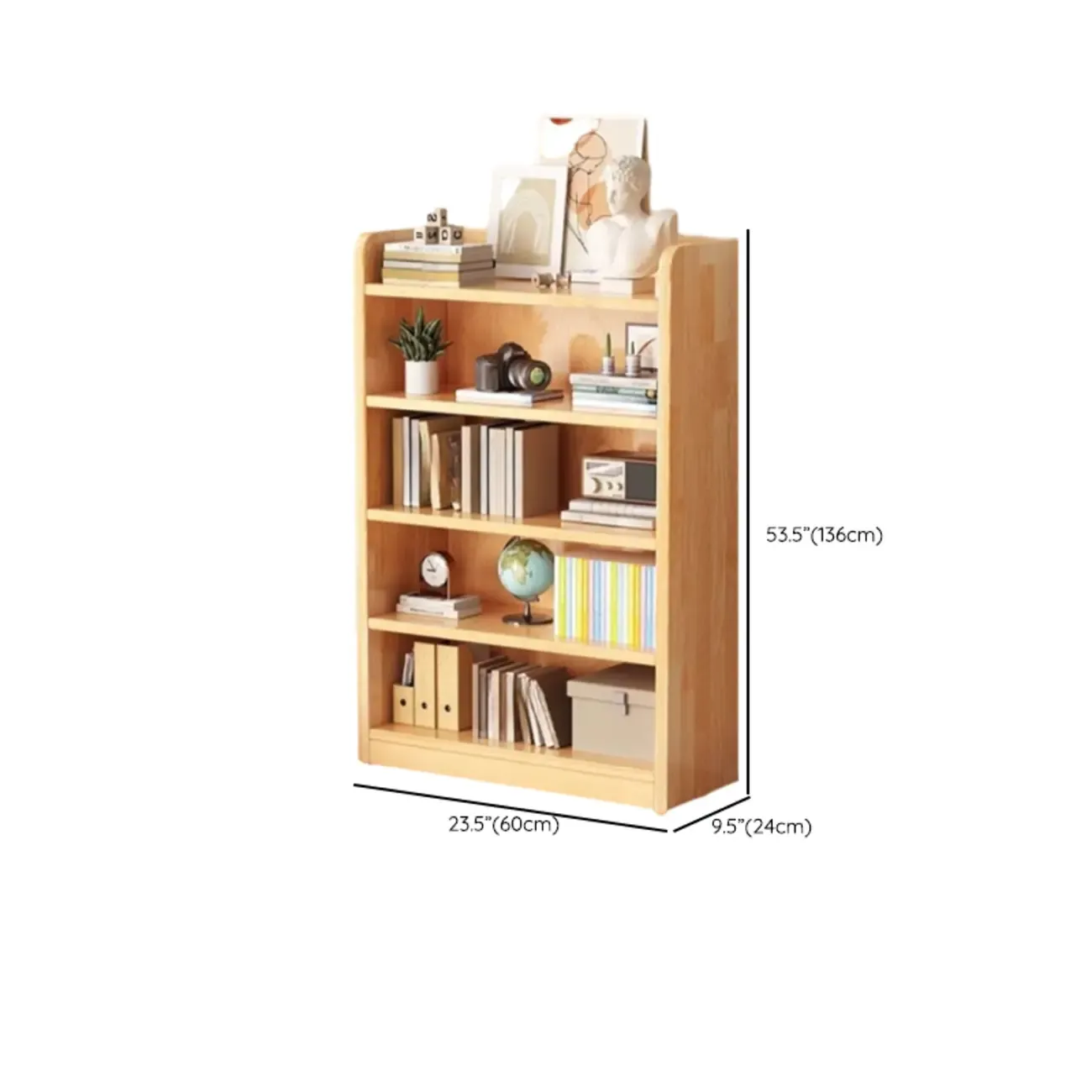 Narrow Vertical Modern Wooden Bookcase in Natural Finish