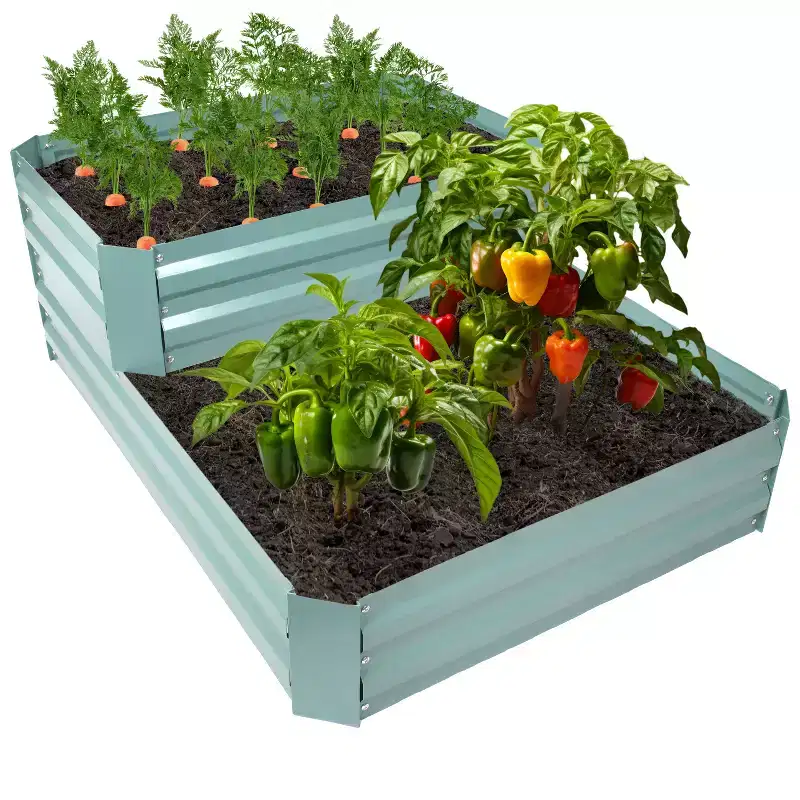 Sunnydaze 2-Tier Galvanized Steel Raised Garden Bed - 17.75 H