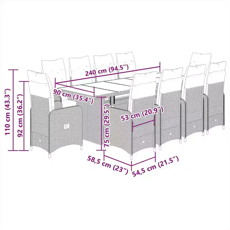 vidaXL Bistro Set Grey PE rattan, powder-coated steel, tempered glass
