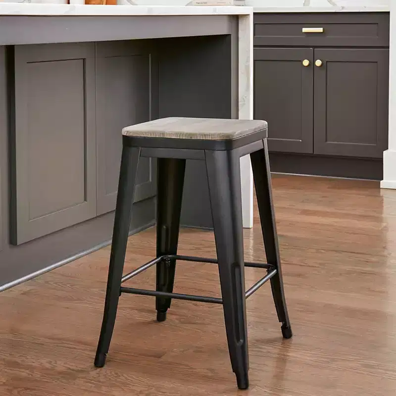 The Lakeside Collection Backless Metal Barstool with Wood Square Seat - 24H or 30H -
