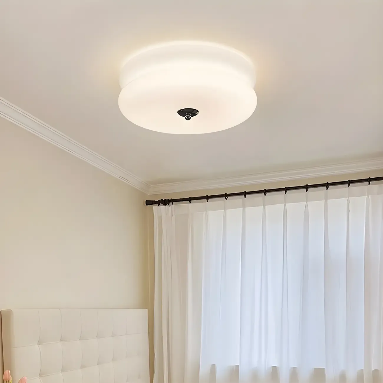Modern Creamy Round Double-Tier Glass LED Flush Ceiling Light