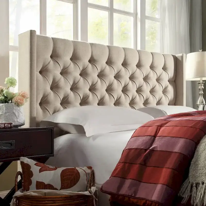Beige / Dark Grey / Grey Wingback Button-Tufted Headboard, Full Size, For 1 Person