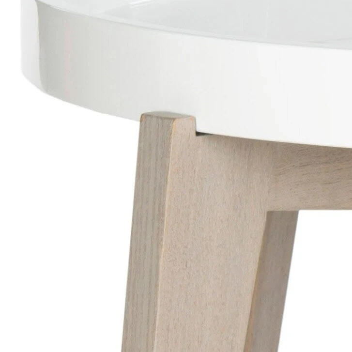 Round End Table with Removable Lacquer Tray – White & Grey, Contemporary Style