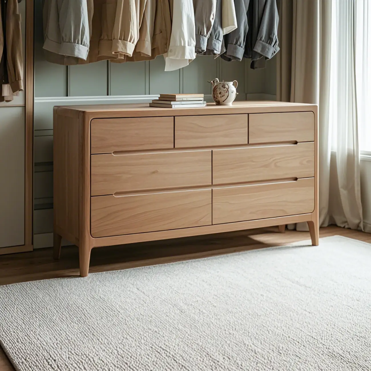 Traditional Natural Solid Wooden Double Dressers with Drawers