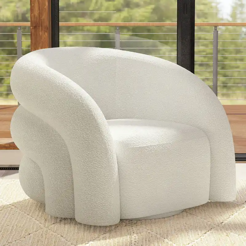 Juniper Green/Ivory White Boucle Swivel Lounge Chair, 1-Seater
