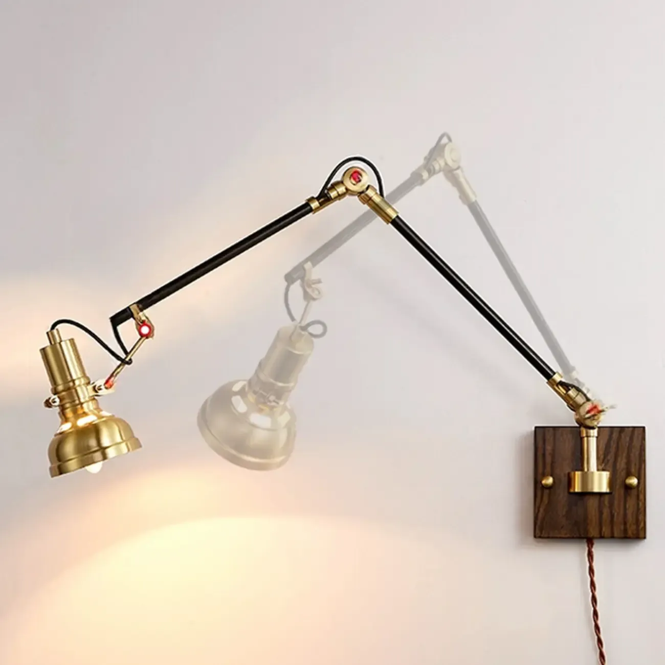 Industrial Amber Swing Arm LED Wall Sconce with Glass Shade