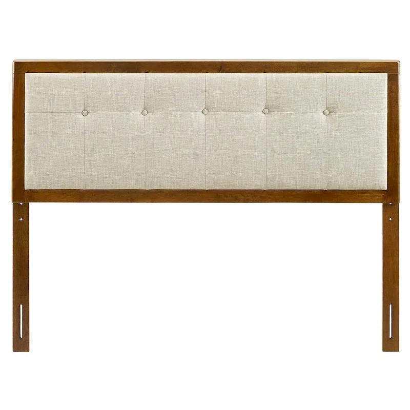 Marlin Traditional Beige Fabric Button Tufted King Walnut Wooden Headboard