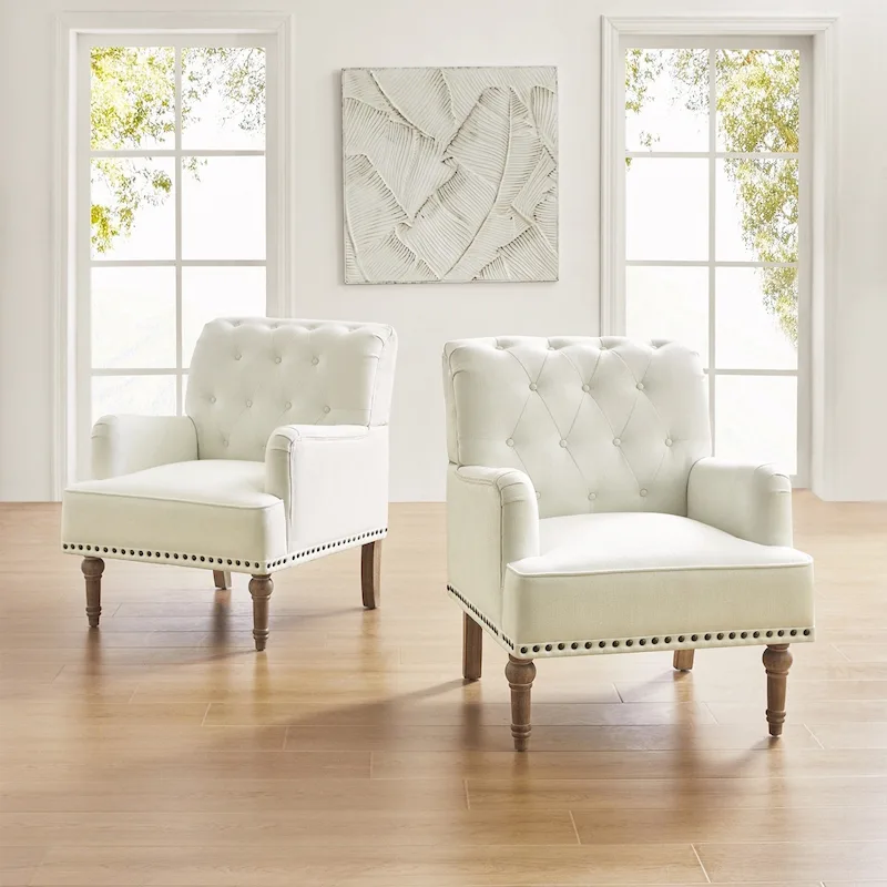 Button-Tufted Accent Chair with Nailhead Trim, Set of 2