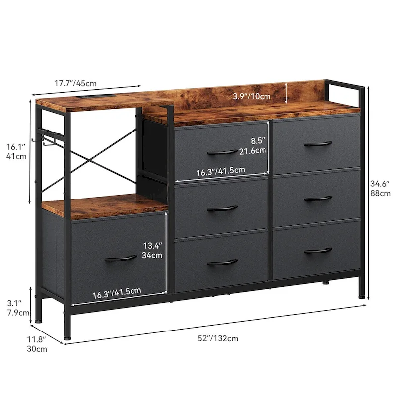7-drawer Dresser Media Console with Charging Station, Shelves