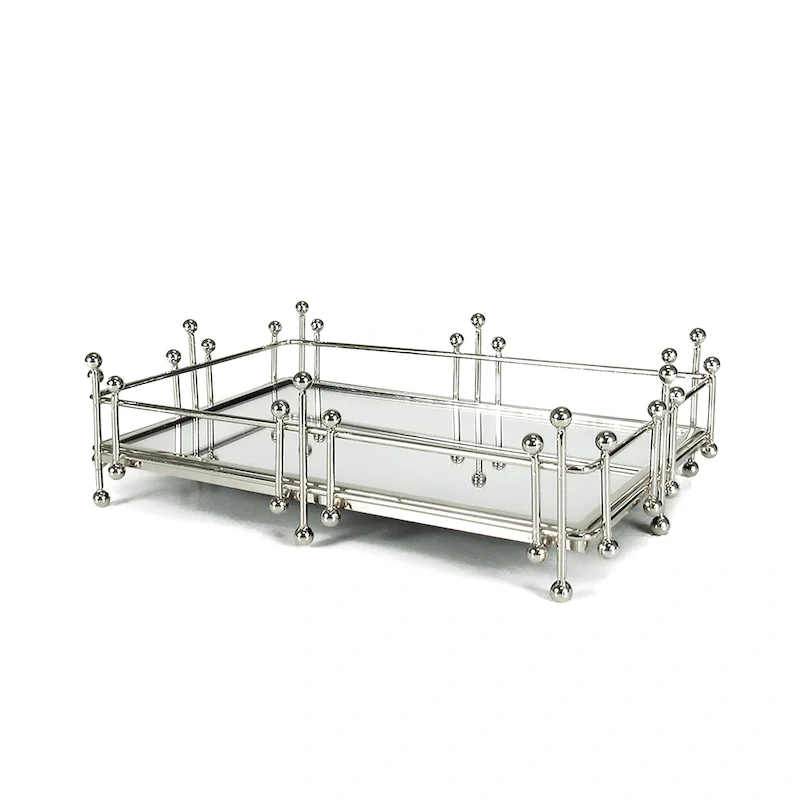 Silver Radiant Rectangle Metal Mirror Decorative Tray Serving Platter