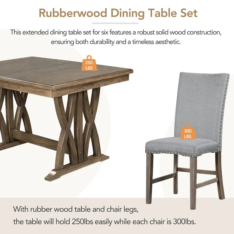 7-Piece Extendable Dining Table Set with Chairs and 12