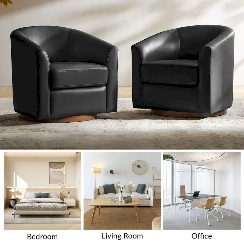 Swivel Barrel Chair, Modern Style, Genuine Leather – Brown / Sage / Camel, Single