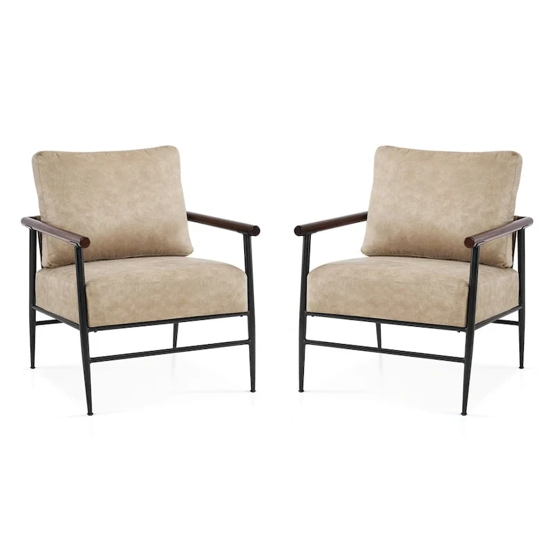 MCombo Set of 2 Modern Accent Chairs, Armchair with Upholstered Cushion, Leathaire Fabric Lounge Chairs for Living Room 4748